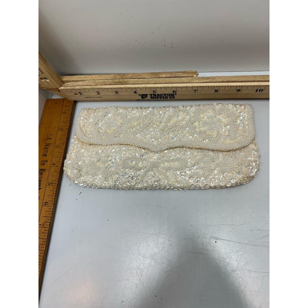 Handbag Women's Ivory Sequin Beaded Bridal Wedding Evening Snap Clutch Purse
